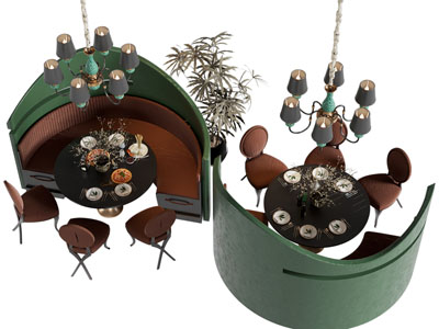 北欧饭店卡座餐桌椅组合3d模型 北欧饭店卡座餐桌椅组合