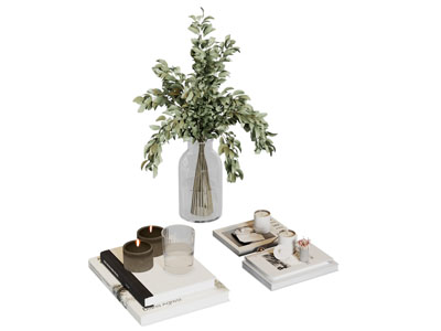 现代书本 烛台 花瓶花卉摆件组合3d模型 现代书本 烛台 花瓶花卉摆件组合