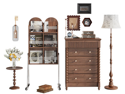 法式中古风边柜 斗柜 书架3d模型 法式中古风边柜 斗柜 书架