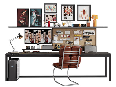 现代书桌 电脑桌椅组合3d模型 现代书桌 电脑桌椅组合