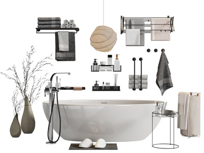 现代陶瓷浴缸浴盆 毛巾架 卫浴小件3d模型 现代陶瓷浴缸浴盆 毛巾架 卫浴小件