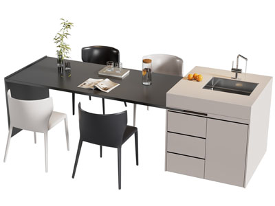 现代水吧台餐桌椅组合3d模型 现代水吧台餐桌椅组合