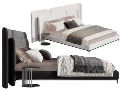 现代双人床 床头几