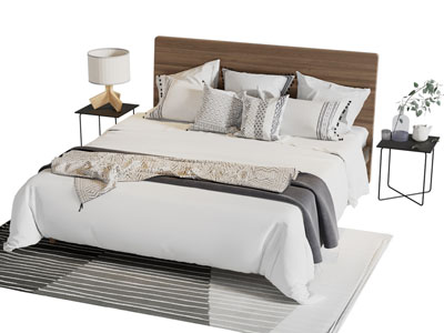 现代实木双人床 床头几