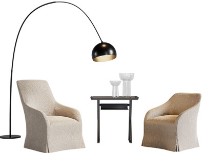 现代单人沙发 边几 落地灯