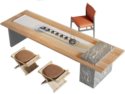 新中式茶桌椅组合3d模型 新中式茶桌椅组合