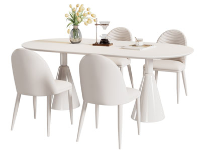 现代奶油风椭圆形餐桌椅组合3d模型 现代奶油风椭圆形餐桌椅组合