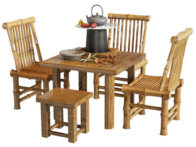 新中式竹编方形茶桌椅组合 围炉煮茶3d模型 新中式竹编方形茶桌椅组合 围炉煮茶