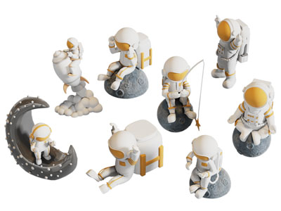 现代宇航员雕塑雕刻 摆件组合3d模型 现代宇航员雕塑雕刻 摆件组合