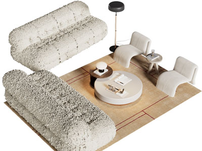 现代奶油风多人沙发 休闲椅子和茶几组合