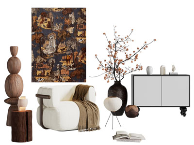 侘寂风单人沙发 装饰挂画