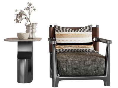 新中式单人沙发 边几