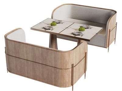 现代卡座餐桌椅组合3d模型 现代卡座餐桌椅组合