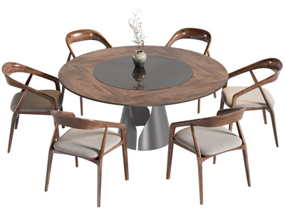 北欧中古圆形餐桌椅组合3d模型 北欧中古圆形餐桌椅组合