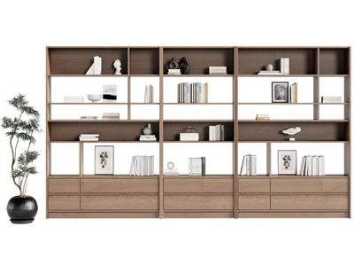 现代中古风实木装饰书柜