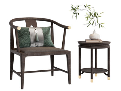 新中式扶手椅子 边几