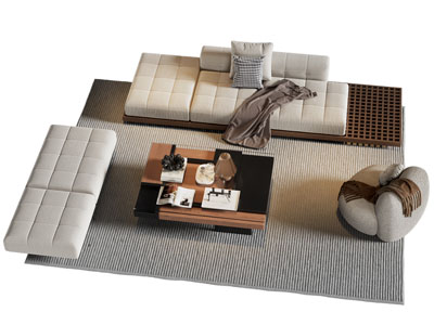 侘寂风多人沙发 沙发凳子和茶几组合