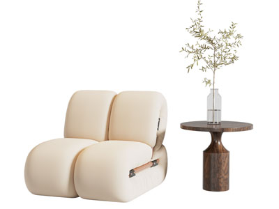 现代奶油风单人沙发 边几