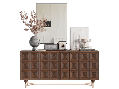 侘寂风中古玄关柜 摆件组合3d模型 侘寂风中古玄关柜 摆件组合