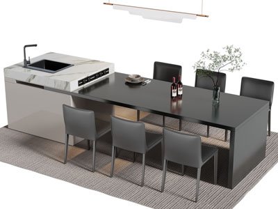 现代水吧台餐桌椅组合3d模型 现代水吧台餐桌椅组合