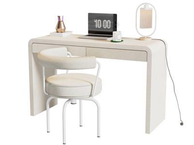 现代奶油风书桌椅组合3d模型 现代奶油风书桌椅组合