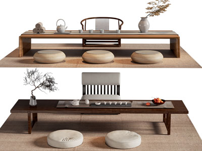 新中式茶桌 蒲团组合3d模型 新中式茶桌 蒲团组合