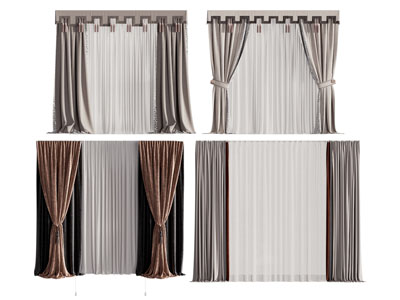 新中式窗帘窗纱3d模型 新中式窗帘窗纱