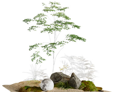 现代苔藓 月球灯 树木 石头景观园艺小品