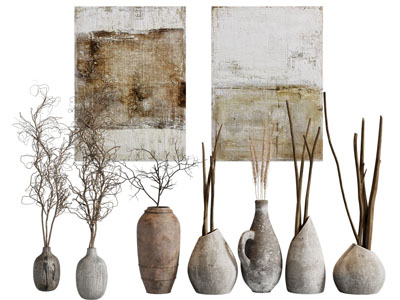 侘寂风装饰挂画 陶艺器皿3d模型 侘寂风装饰挂画 陶艺器皿