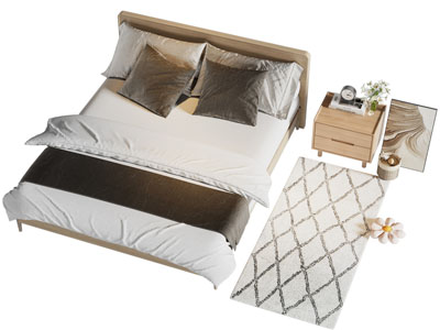 北欧双人床 床头柜