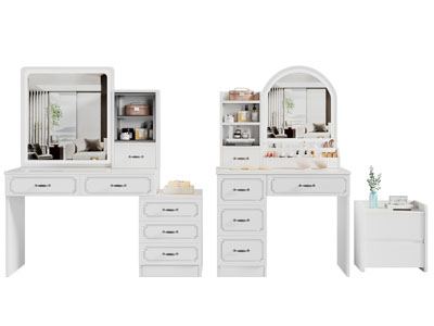 现代奶油风化妆 梳妆台3d模型 现代奶油风化妆 梳妆台