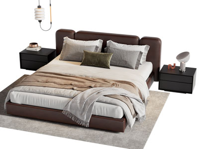 现代布艺双人床 床头柜