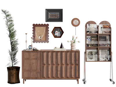 侘寂风中古风玄关柜 边柜 书架3d模型 侘寂风中古风玄关柜 边柜 书架