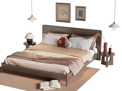 侘寂风双人床 床头柜