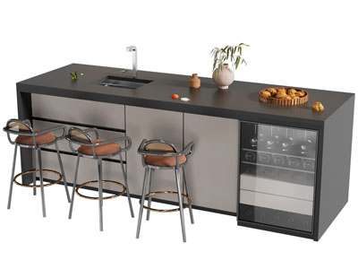 现代带酒柜的吧台吧椅3d模型 现代带酒柜的吧台吧椅