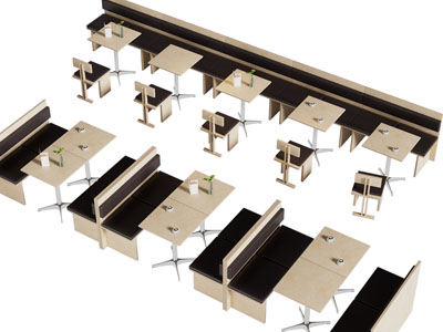 现代饭店卡座餐桌椅组合3d模型 现代饭店卡座餐桌椅组合