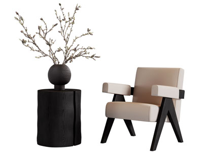 侘寂风休闲椅子 花瓶摆件