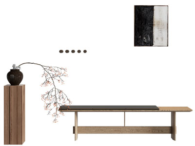 侘寂风装饰挂画 长凳子3d模型 侘寂风装饰挂画 长凳子