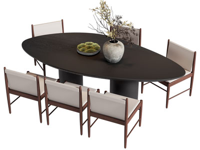 侘寂风异形餐桌椅组合3d模型 侘寂风异形餐桌椅组合