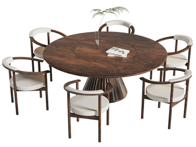 侘寂风圆形餐桌椅组合3d模型 侘寂风圆形餐桌椅组合