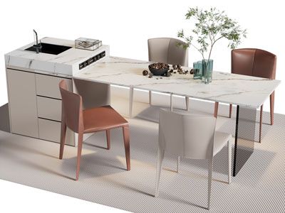 现代大理石水吧台餐桌椅组合3d模型 现代大理石水吧台餐桌椅组合