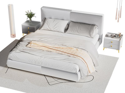 现代双人床 床头柜