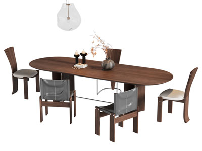 侘寂风椭圆形餐桌椅组合3d模型 侘寂风椭圆形餐桌椅组合