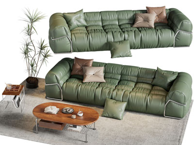 现代中古多人沙发 茶几组合