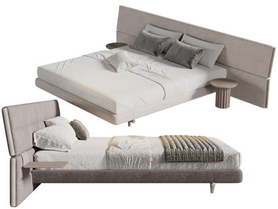 现代加宽床头双人床