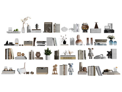 现代书本 饰品 摆件组合3d模型 现代书本 饰品 摆件组合