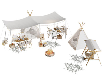 现代营地天幕 休闲餐桌椅组合 秋千椅 帐篷3d模型 现代营地天幕 休闲餐桌椅组合 秋千椅 帐篷
