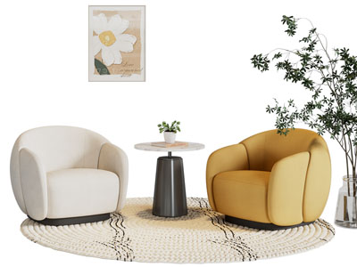 现代单人沙发 边几