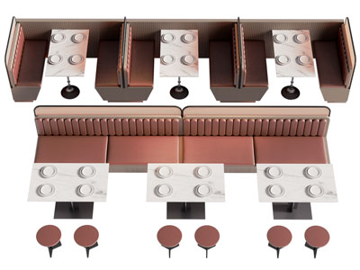现代饭店卡座餐桌椅组合3d模型 现代饭店卡座餐桌椅组合