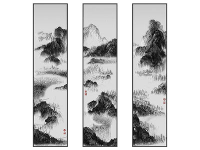新中式水墨山水装饰挂画3d模型 新中式水墨山水装饰挂画